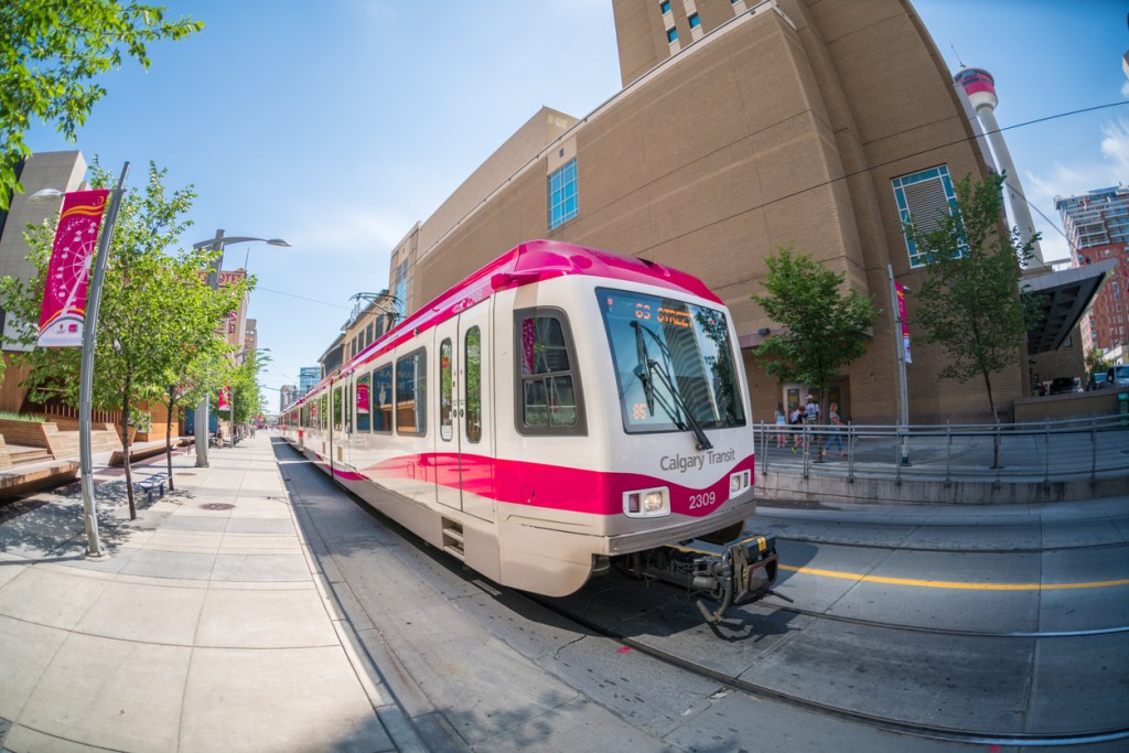 Calgary Transit Train Pulling into train Station