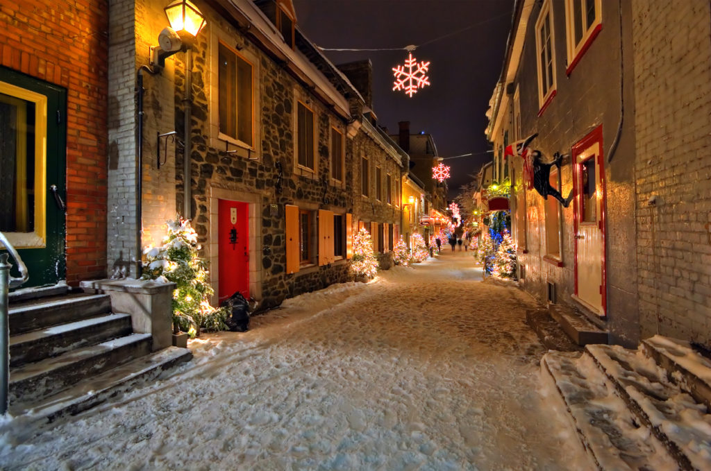 Night time in a street in the old town of Quebec city