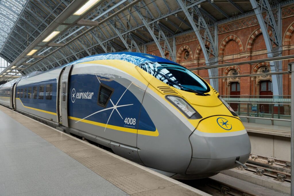 A Eurostar train at Kings Cross St Pancras London